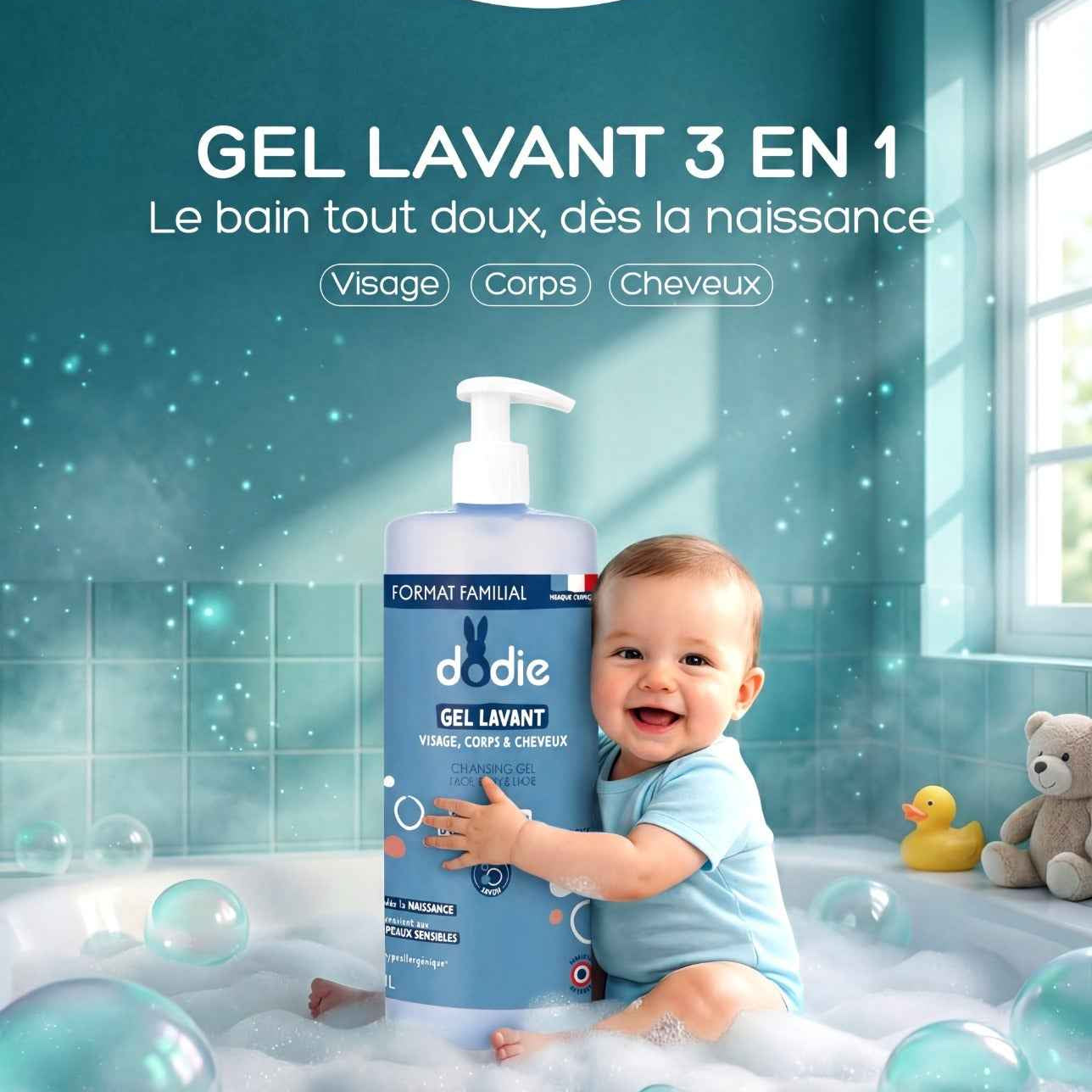Dodie Gel Lavant 3 en 1 1L – Cheveux, Visage & Corps Bébé