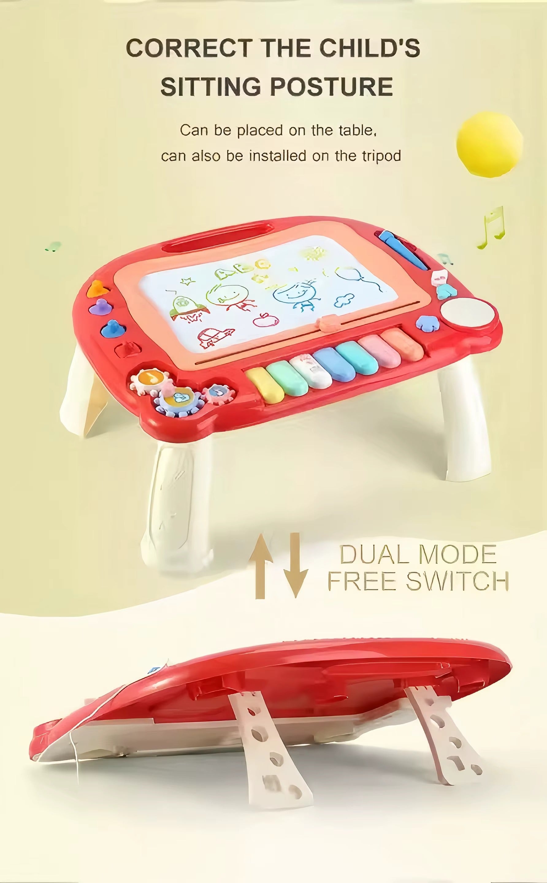 Table Éducative Musicale Enfant – Piano, Dessin & Écriture Magnétique