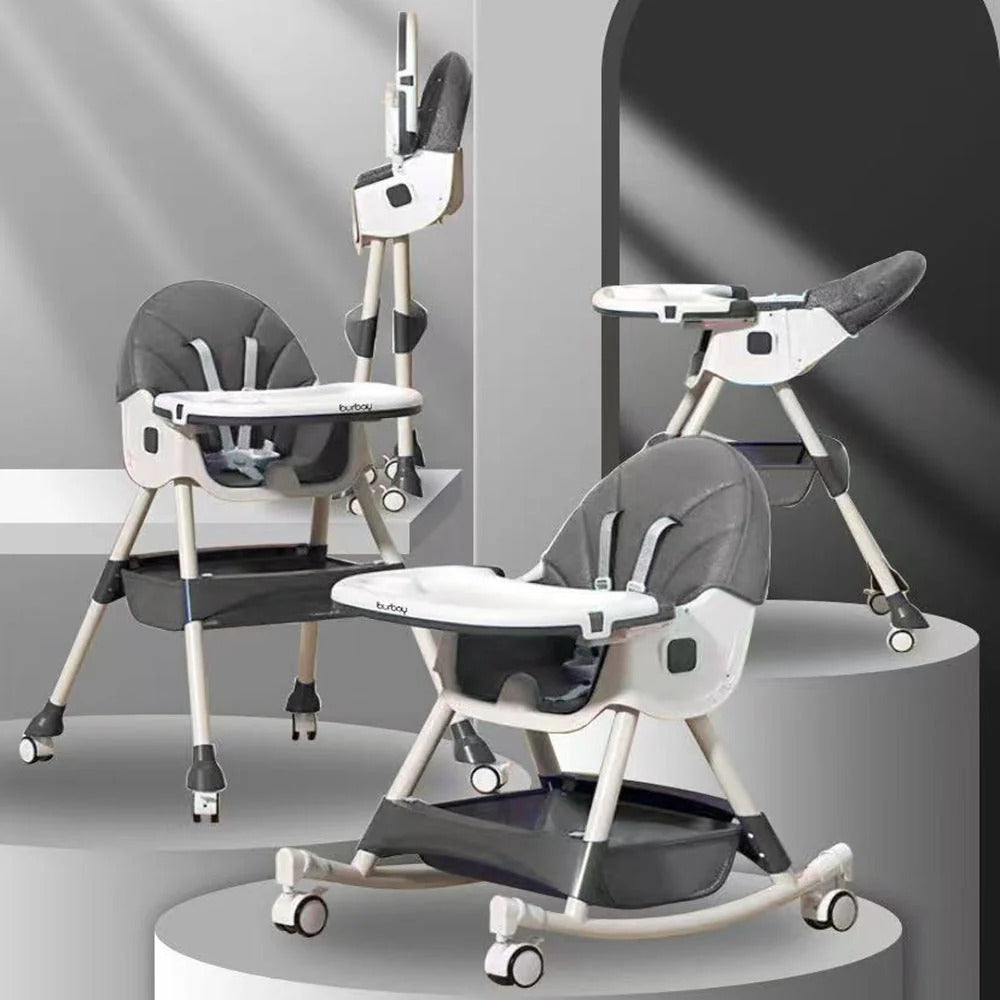 Chaise Haute Transat Bébé Évolutive Kidilo – Balancelle & Roulettes - Bleu