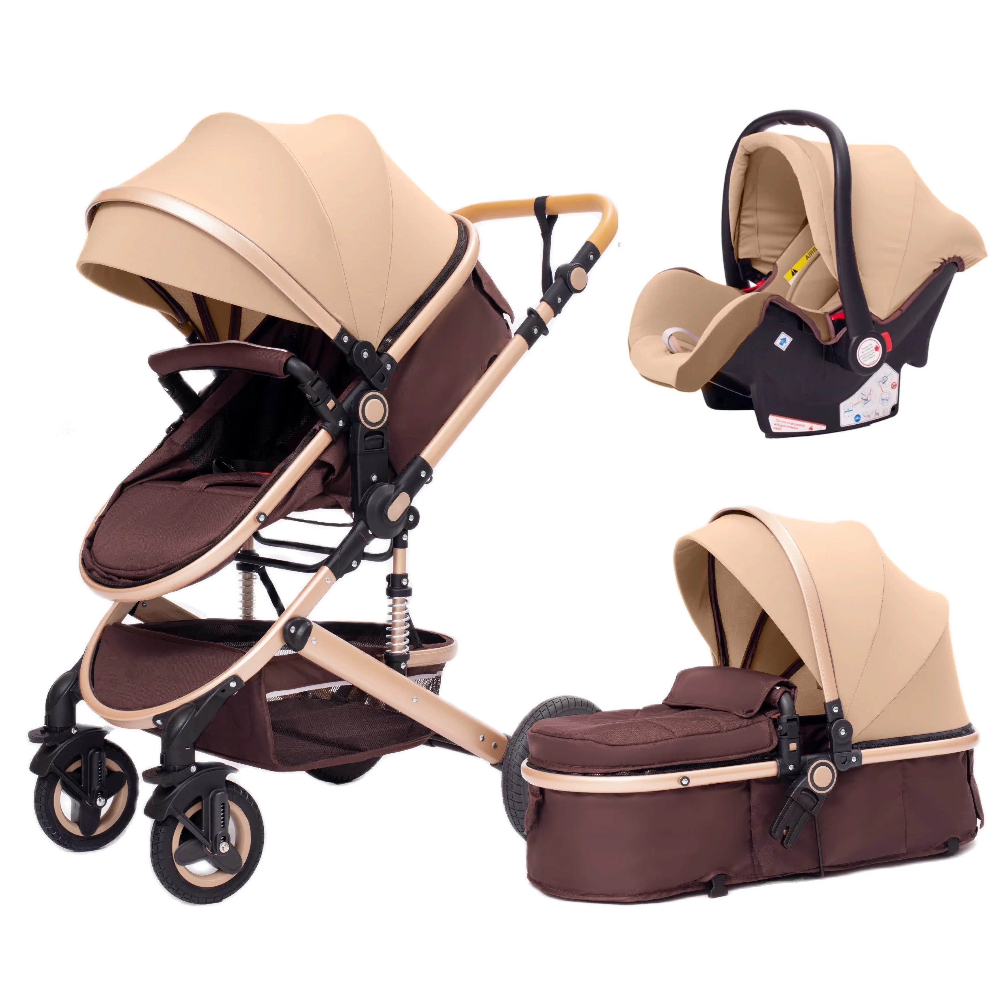 Poussette Réversible Mon Bébé 3 en 1 – Avec Maxi Cosi & Sac à Langer - khaki