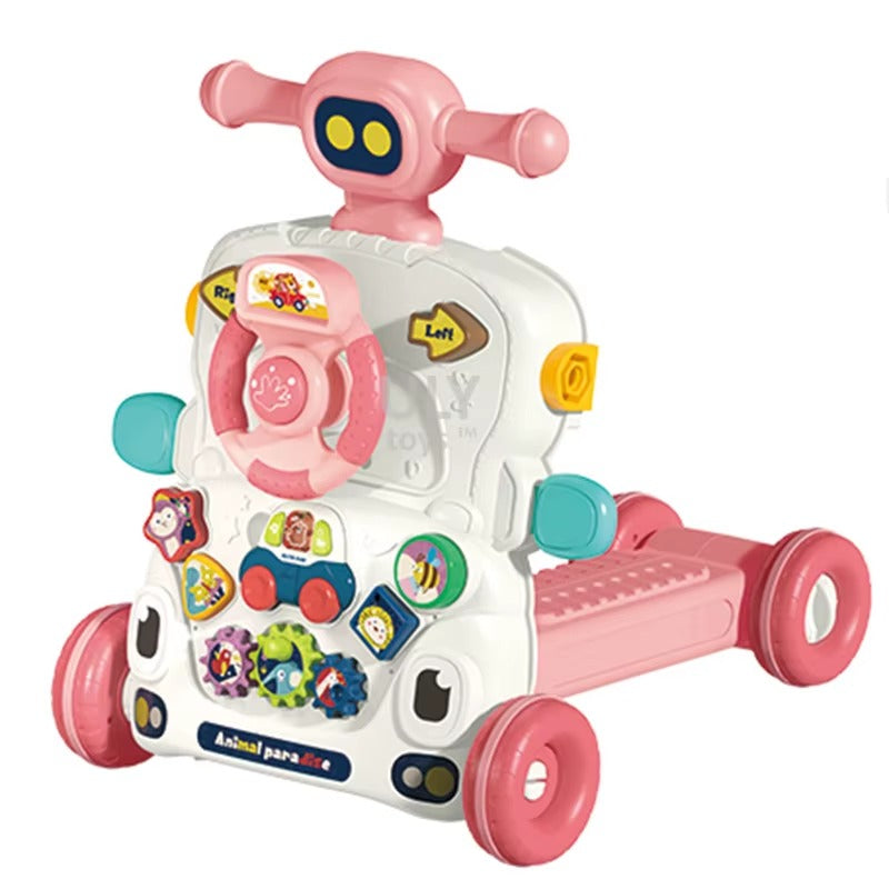 Baby Walker Musical 5 en 1 – Trotteur Bébé Sit-To-Stand avec Siège Rose