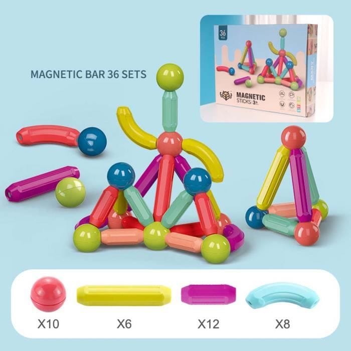 Jeu de Construction Montessori de bâtons magnétiques 36 - 64 -128 pièces