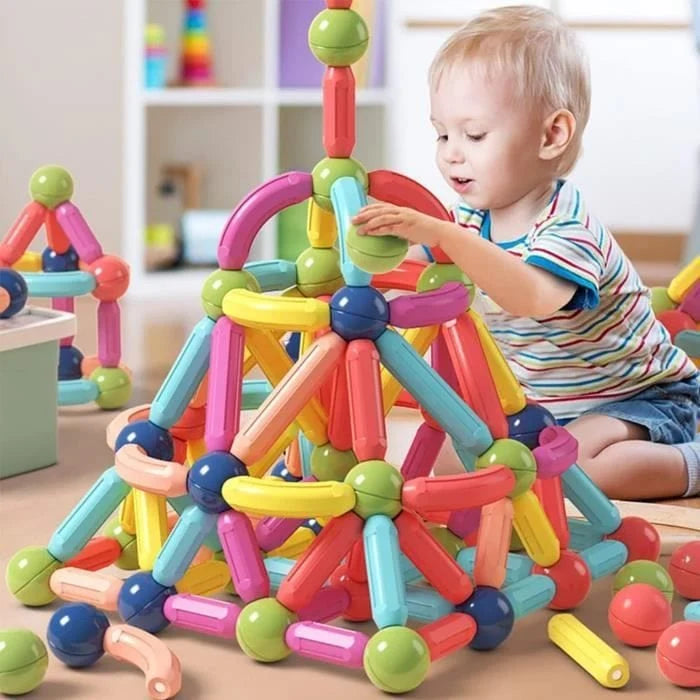 Jeu de Construction Montessori de bâtons magnétiques  64 pièces