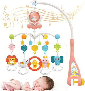 Mobile musical avec projecteur d'étoiles et hochets HUANGER -rose