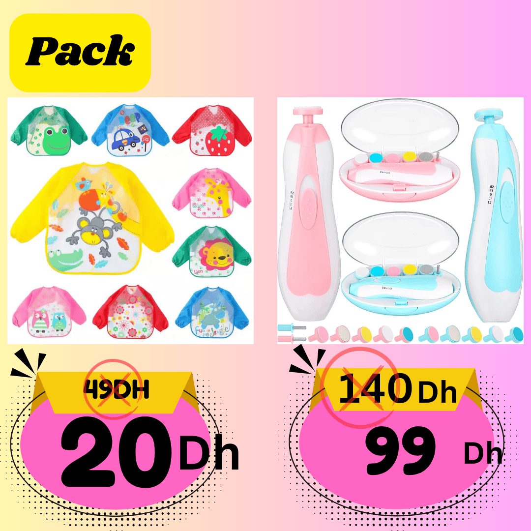 Pack Bébé – Coupe Ongles & Lime Électrique + Bavoir à Manches Longues