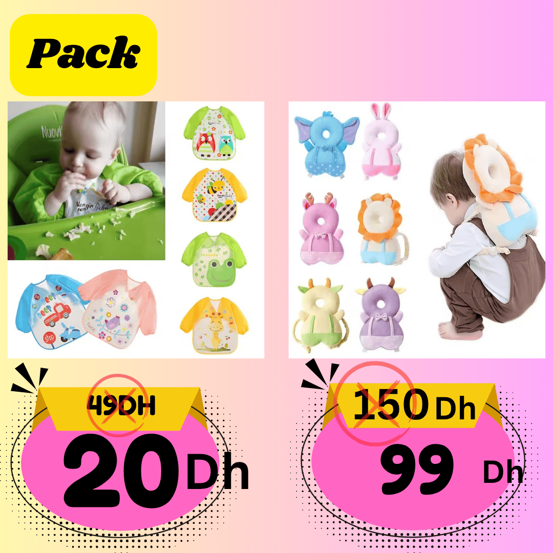 Pack Bébé – Coussin de Protection Tête + Bavoir à Manches Longues