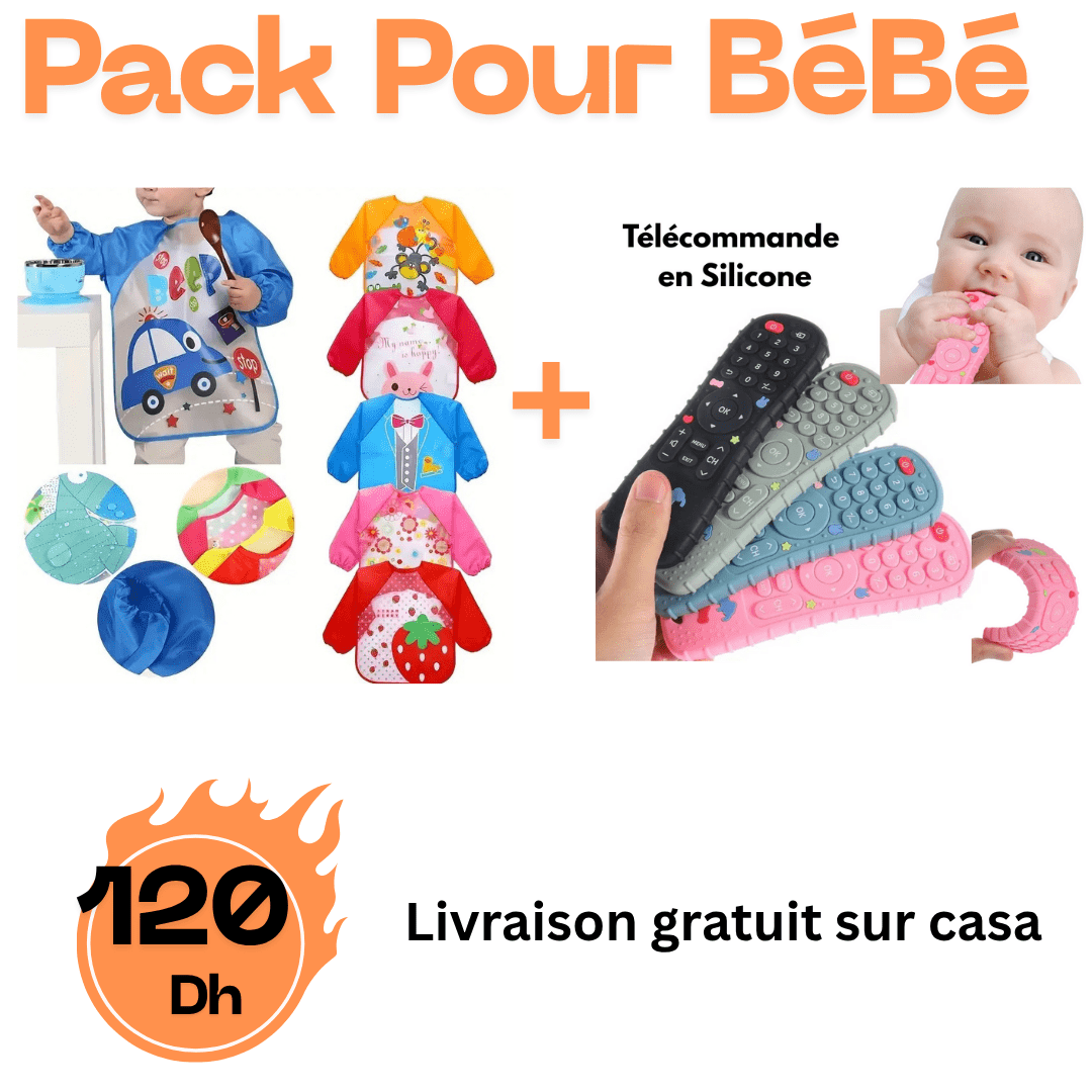 Pack Repas Serein : Bavoirs à Manches et Jouets de Dentition Télécommande