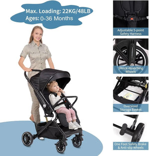 Poussette Bébé  Valise Pliable et Luxe – Voyage Facile et Confort Assuré Noir
