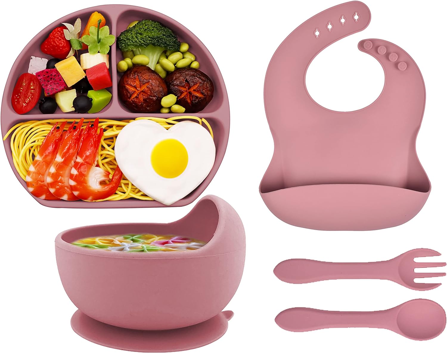 Alimentation Assiette  Bebe en Silicone: Assiette Ventouse Bol Fourche Cuillère Bavoir et Tasse Produit_bebe_maroc