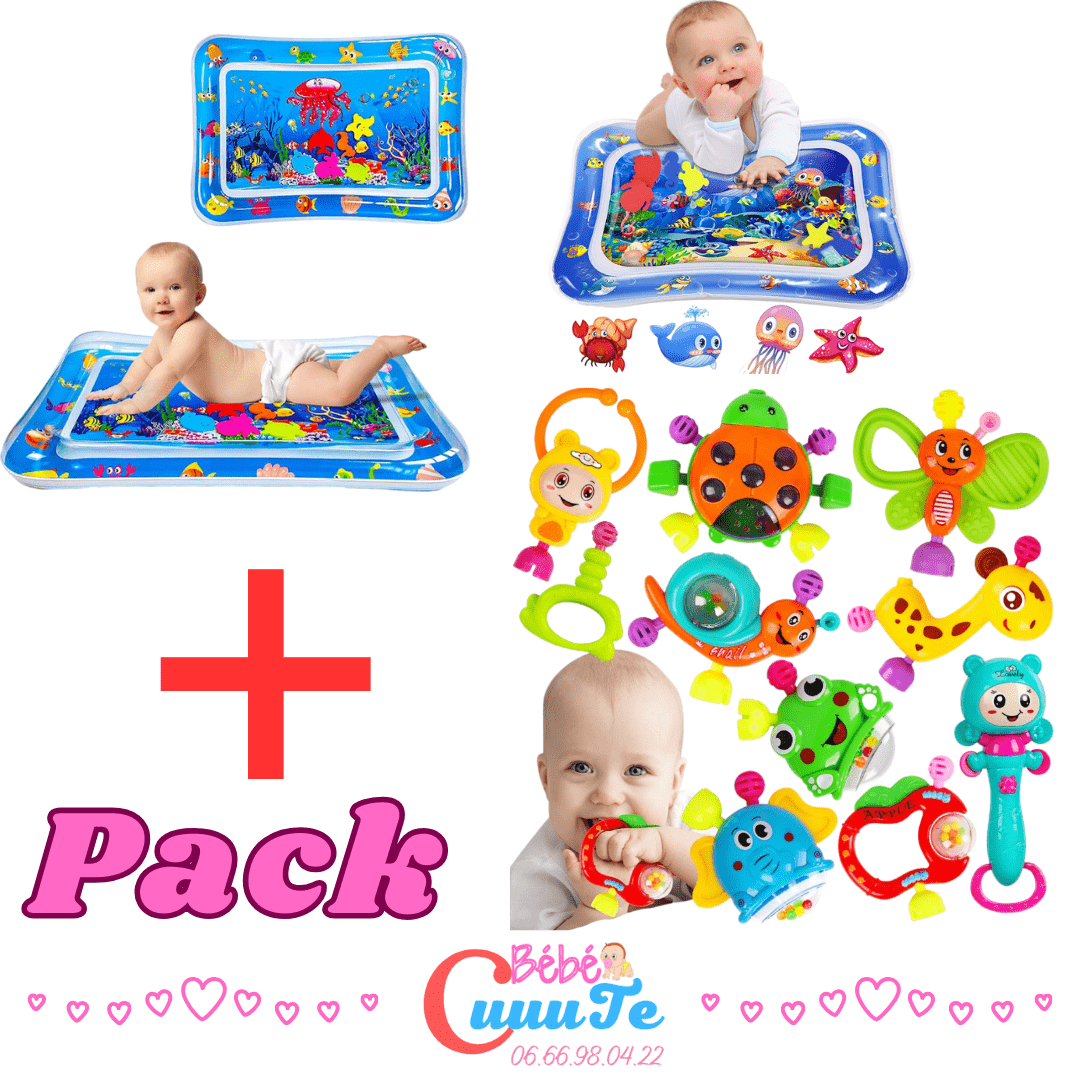 Pack Tapis d'eau Gonflable + Hochet jouet 10 pcs Produit_bebe_maroc