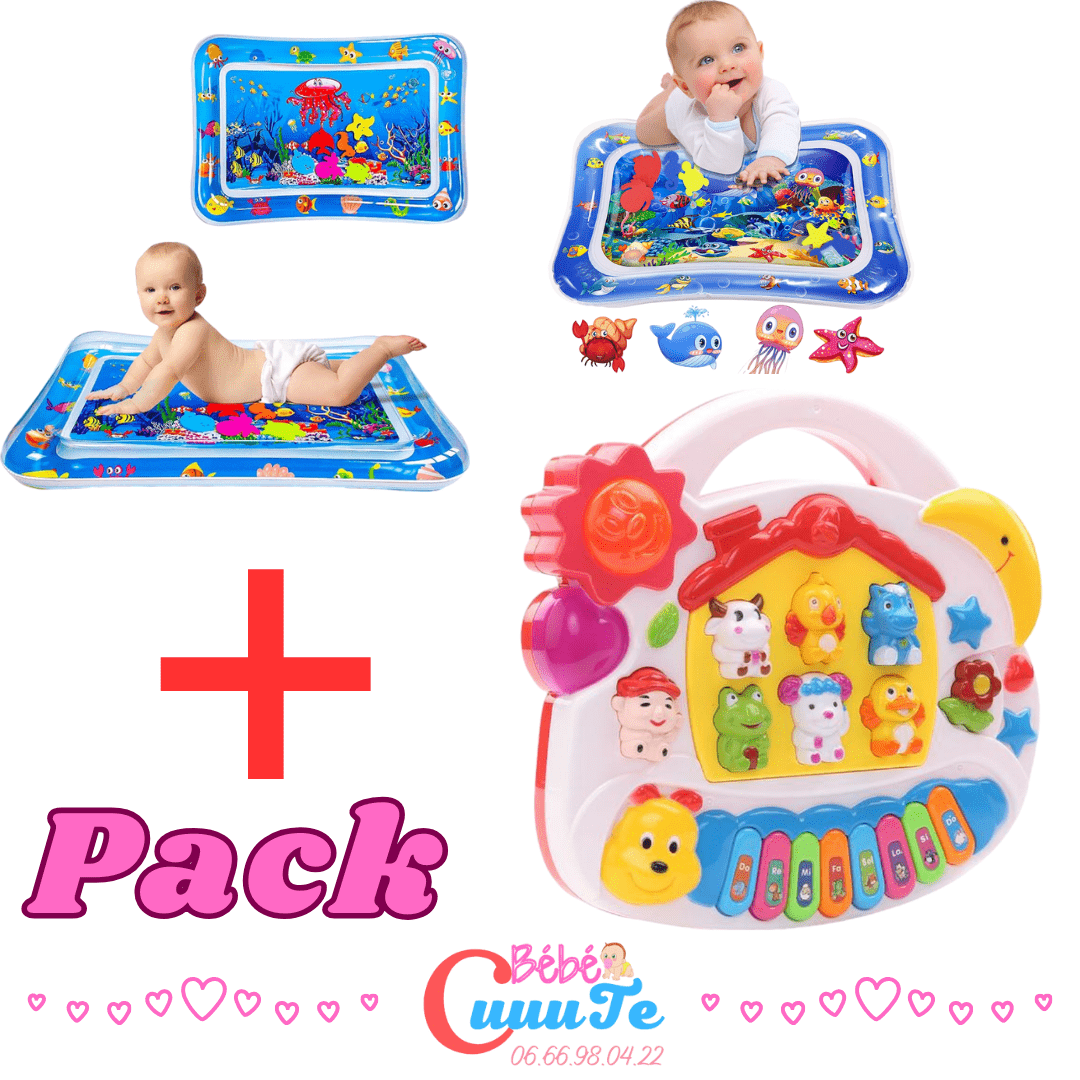 Pack Tapis d'eau Gonflable +  Piano musical avec sons d'animaux éducatif Produit_bebe_maroc