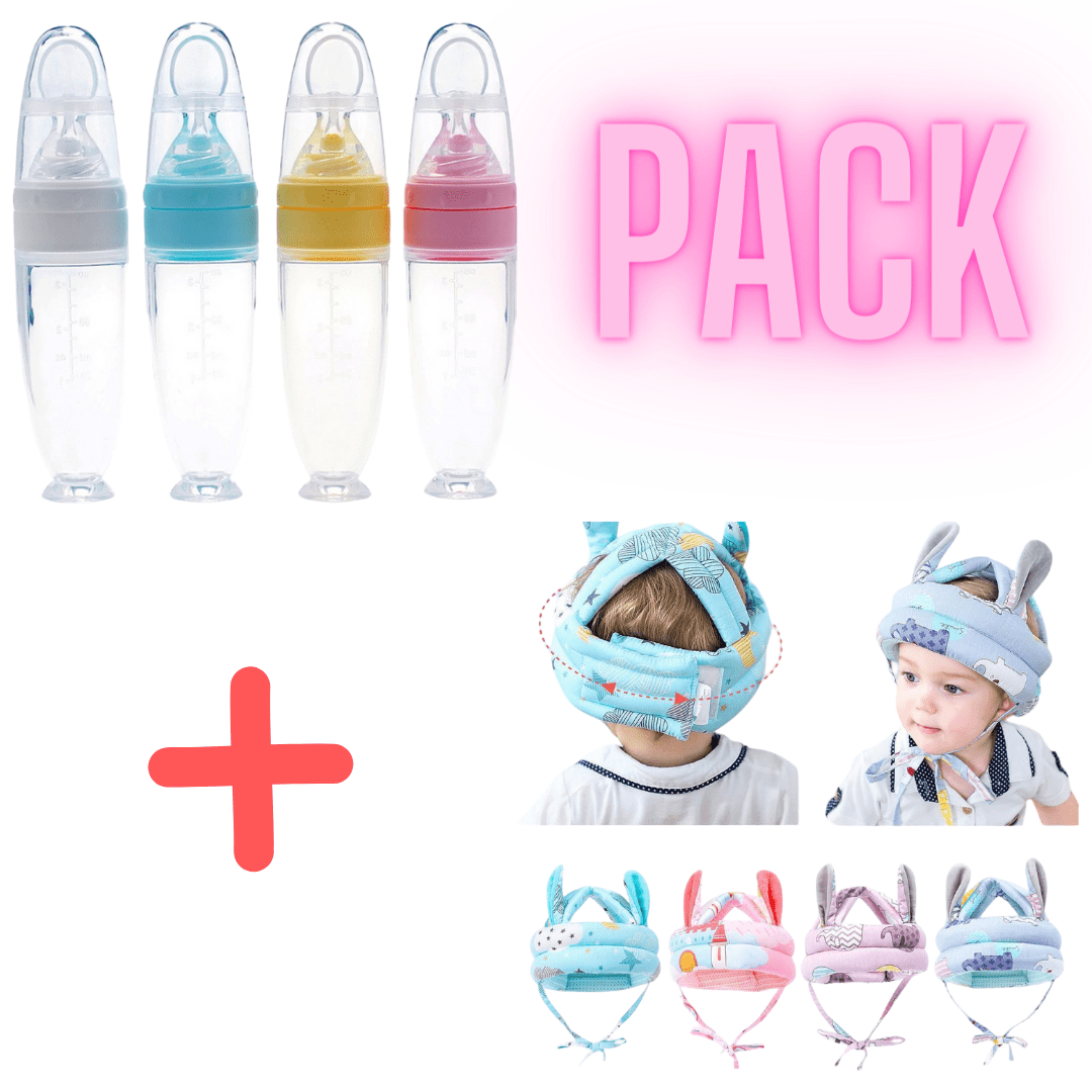 Protection de tête 360° + Biberon en Silicone avec Cuillère Silicone