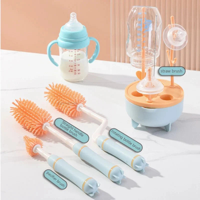 Set de Brossettes Nettoyage Biberon – Brosse Paille & Tétine avec Support