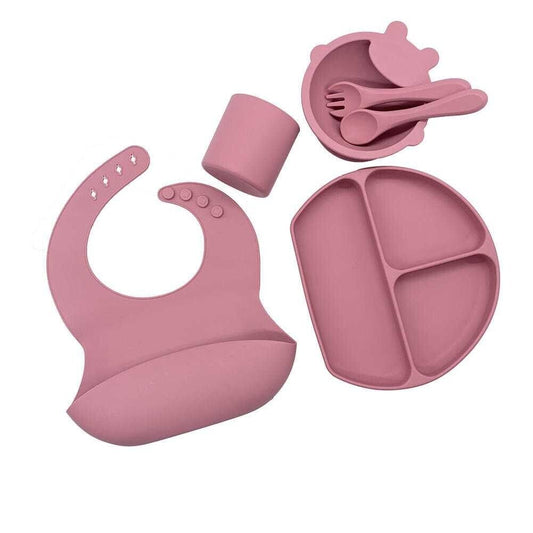 Assiette  Bebe en Silicone: Assiette Ventouse Bol Fourche Cuillère Bavoir et Tasse