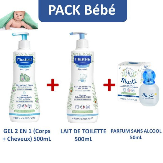 Mustela PACK LAIT DE TOILETTE (500ml) + GEL NETTOYANT 2 EN 1 (500ml) + PARFUM (50ml)