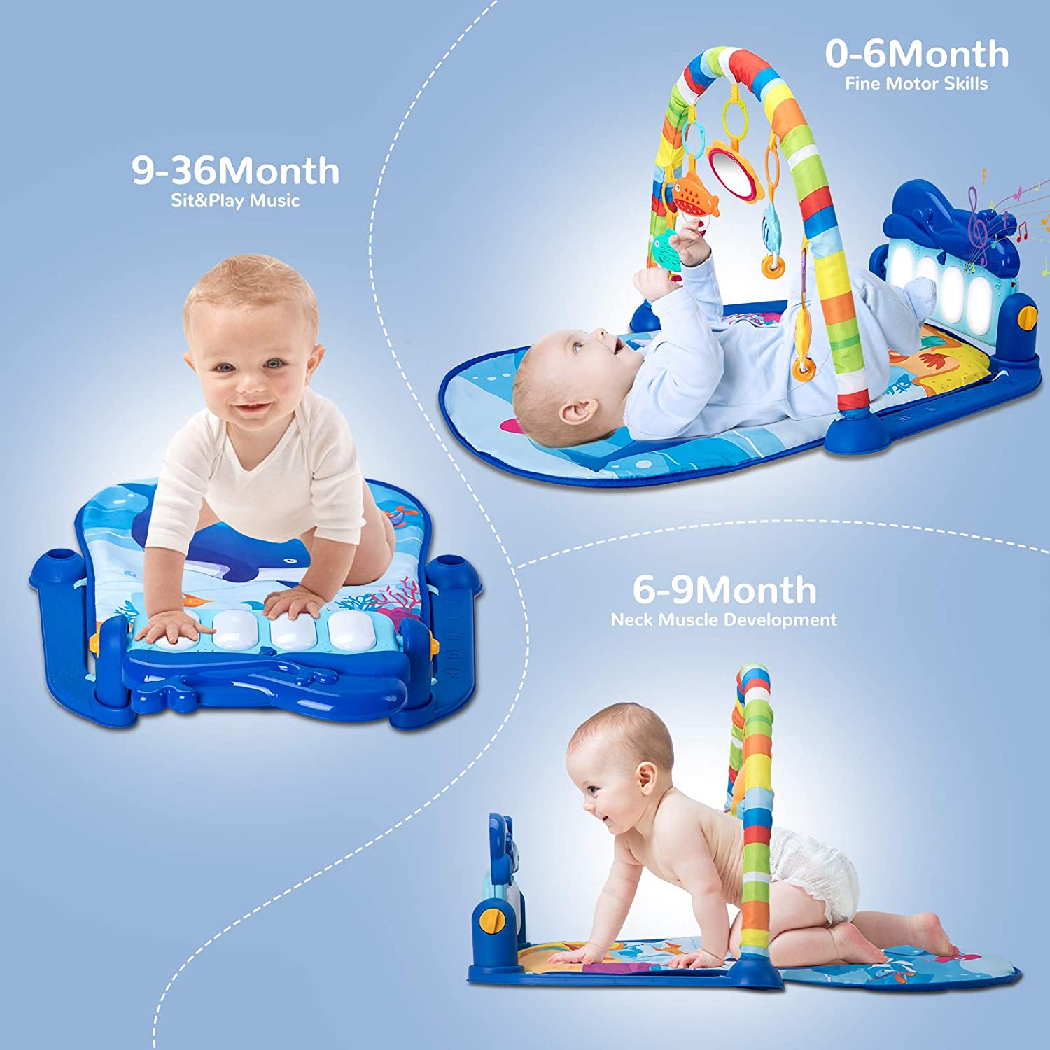 Piano de coup de pied de bébé Baby Kick Piano Tapis de jeu amovible pour  bébé doux et respirant pour la peau Modèle de bateau bleu